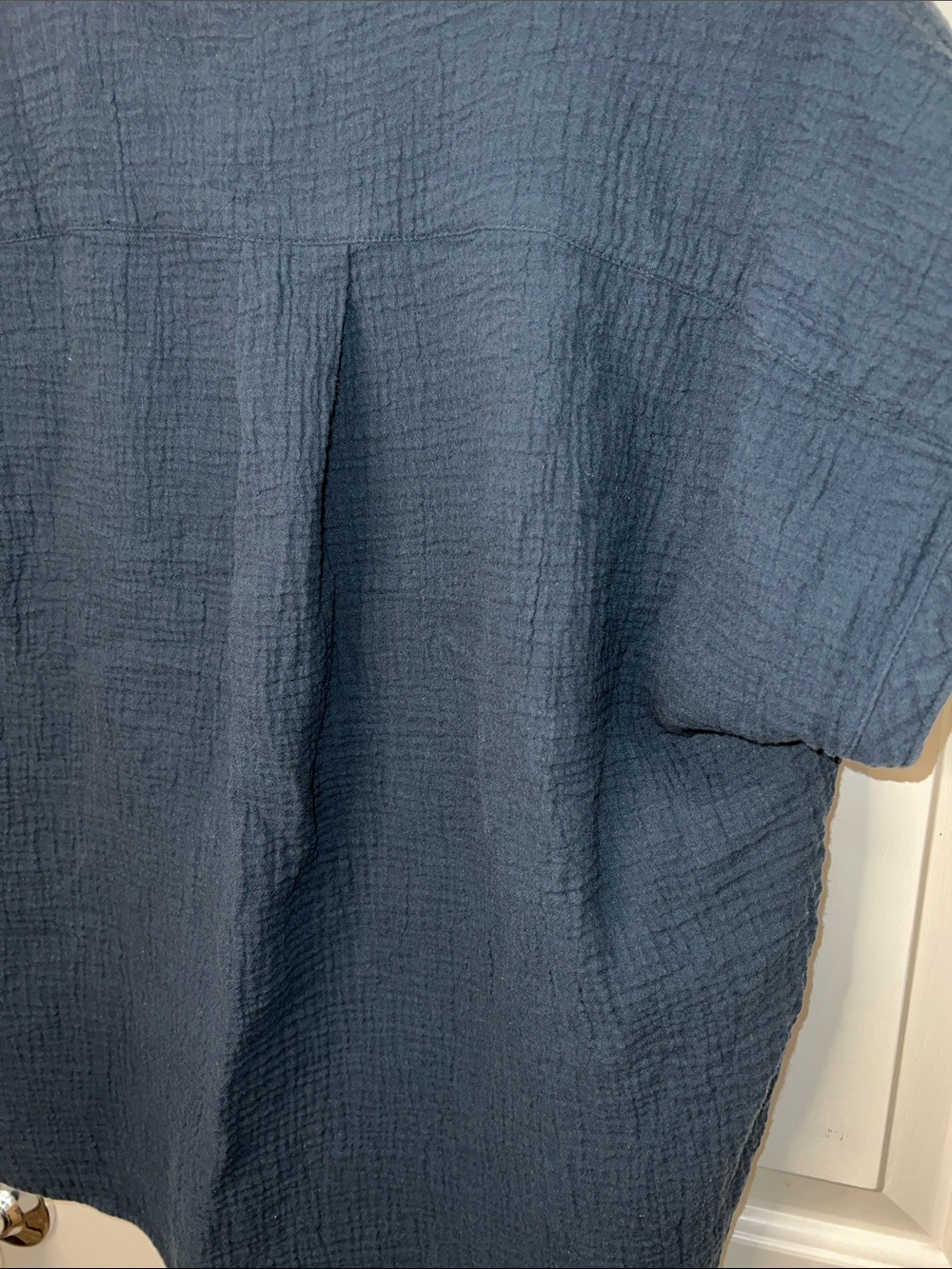 Faherty Navy Short-Sleeve Button Henley Blouse - Picture 6 of 9